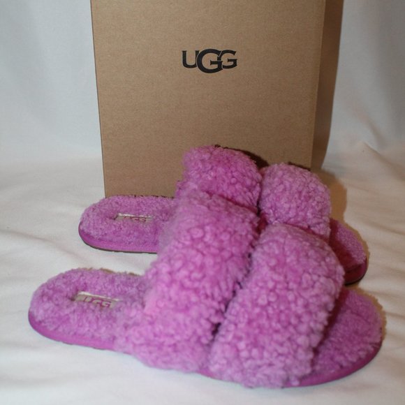 NIB UGG WOMEN'S CURLY SCUFFETTA SHEARLING SLIPPERS PINK - Picture 2 of 7